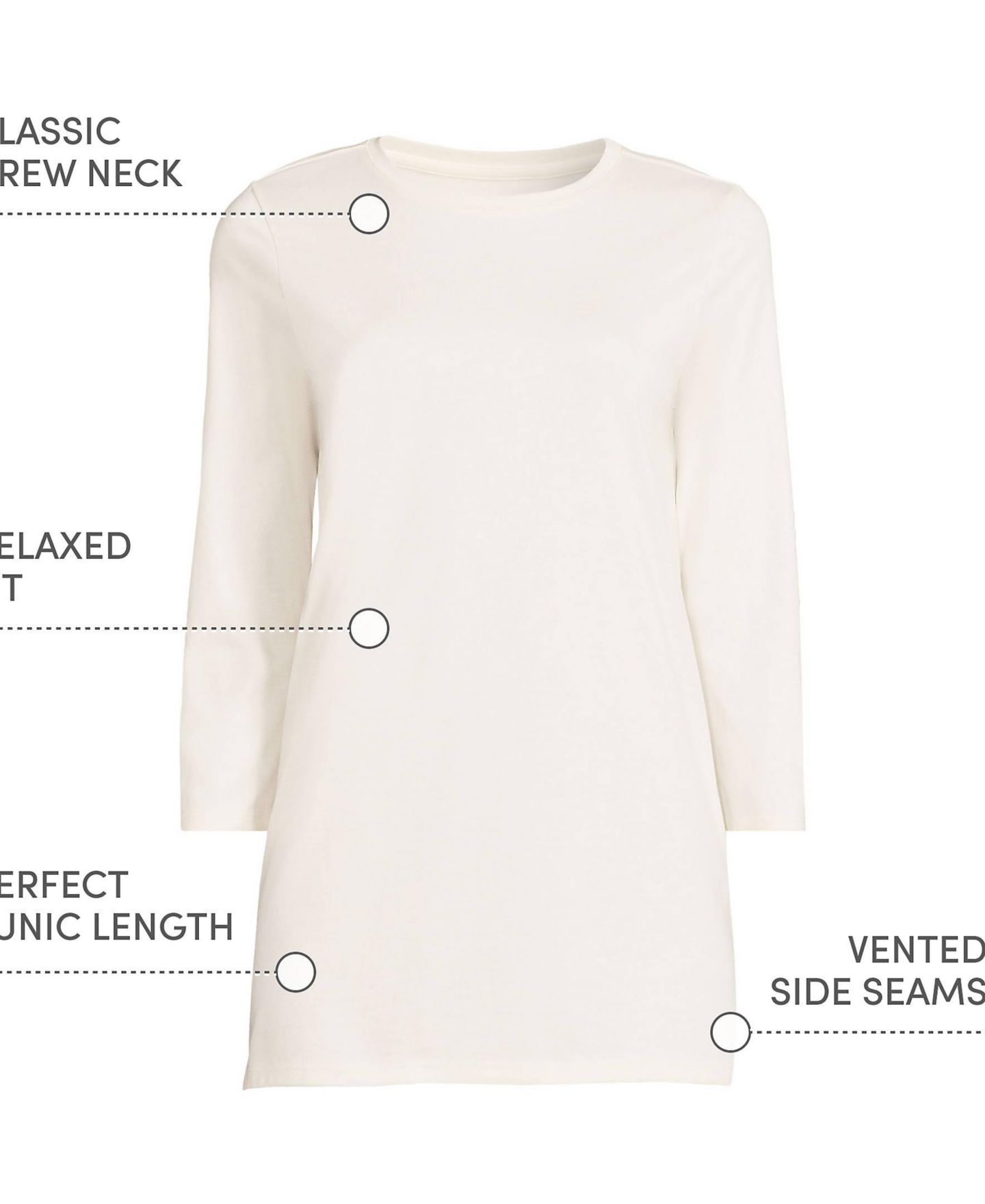 Женский топ Lands' End Sleeve Cotton Supima Tunic, цвет: Слоновая кость — фото 4