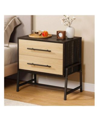 1PC Farmhouse Drawer Nightstand, Metal Legs Storage Bedside Table Sofa Side Organizer for Living Room