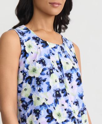 Women's Pleat-Neck Sleeveless Floral Top
