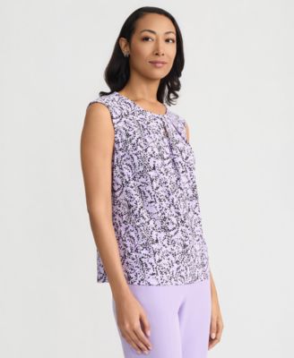 Women's Printed Keyhole-Neck Sleeveless Top