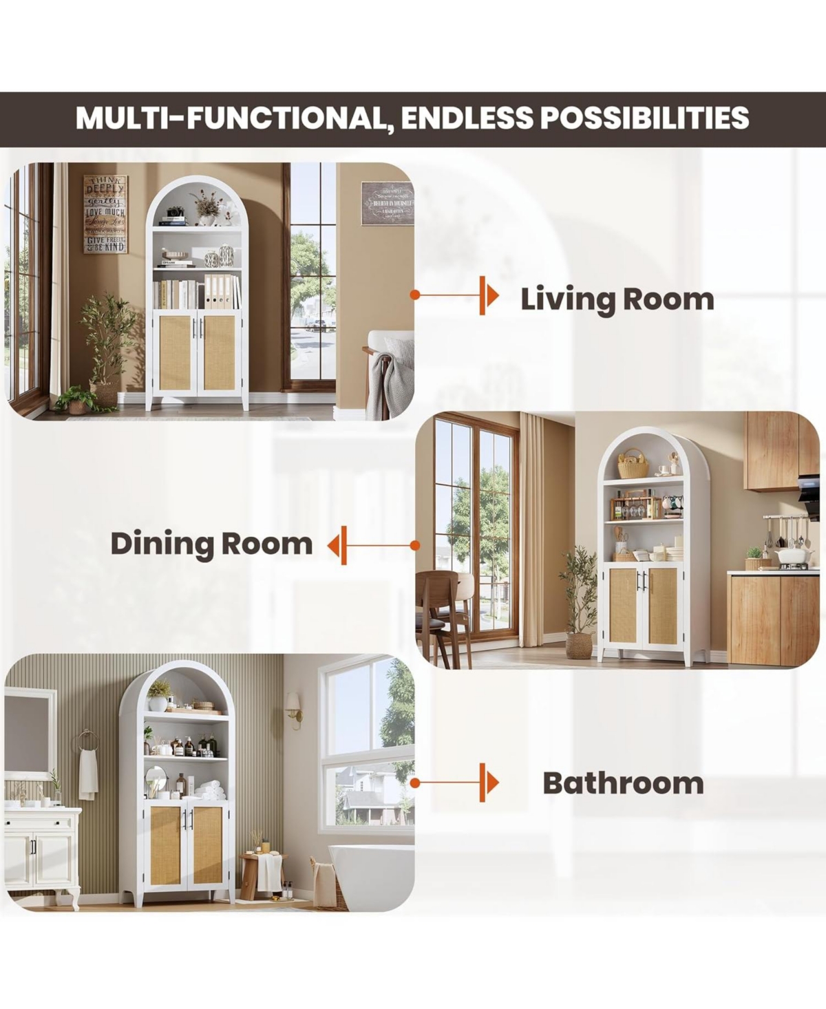 gaomon 5-Tier Open Display Shelf with Rattan Decor, Farmhouse Storage Cabinet for Kitchen