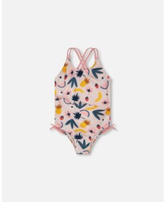 Girls One-Piece Swimsuit Pink Printed Fruits