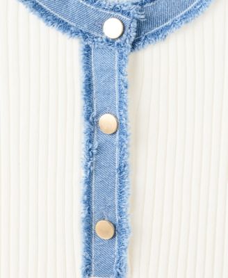 Women's Contrast Collar Button Sweater