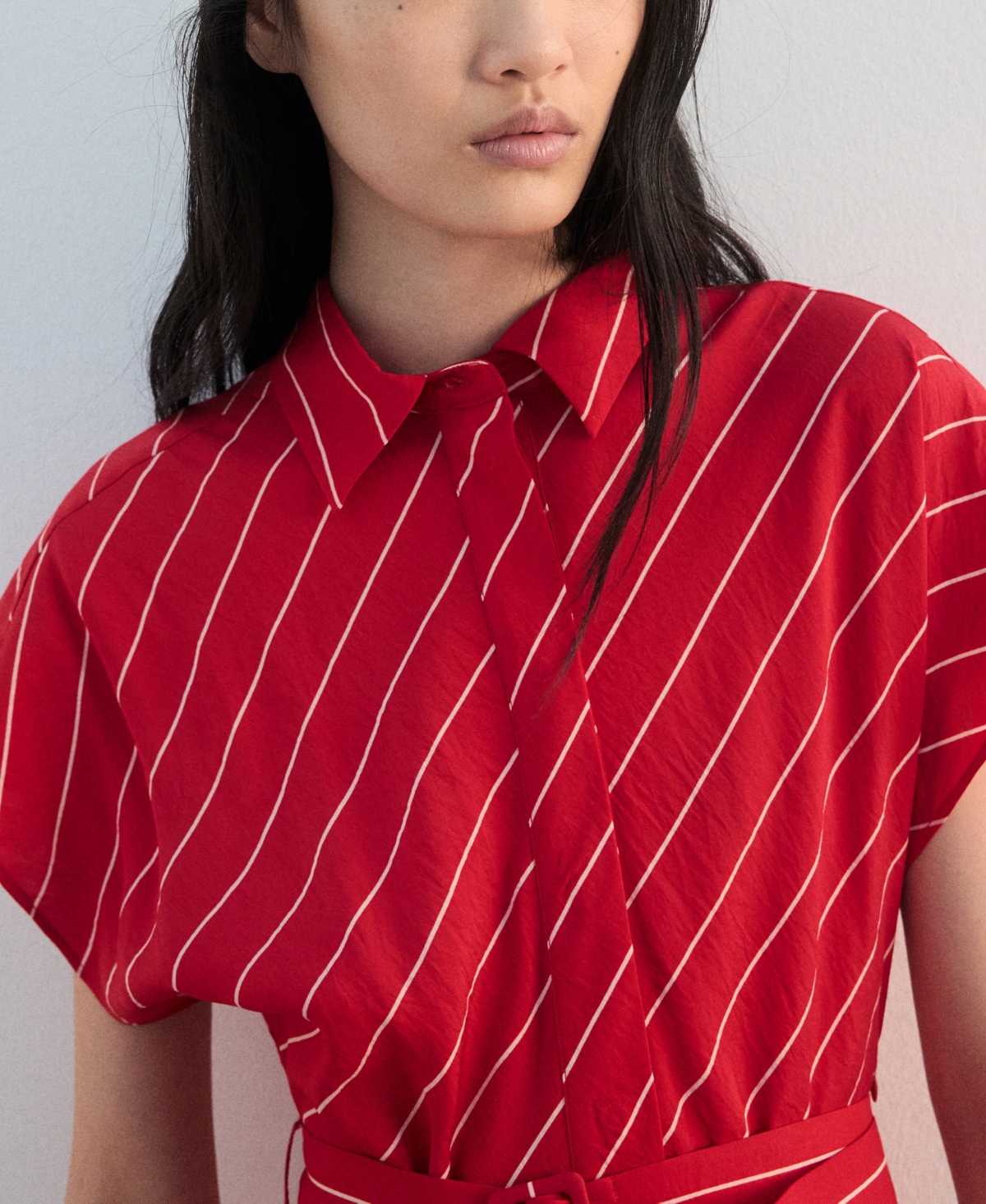 Mango Women's Belted Striped Shirt Dress