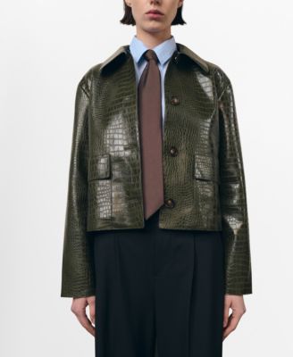 Women's Crocodile-Effect Faux Leather Jacket