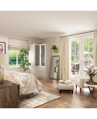 Corner Wardrobe Closet with 2 Glass Doors, Armoire with Hanging Rod