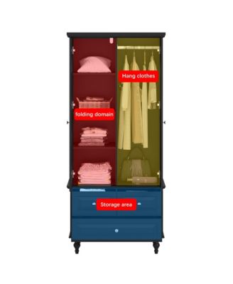 Wardrobe With 2 Doors and 3 Drawers , Bedroom Armoire Closet