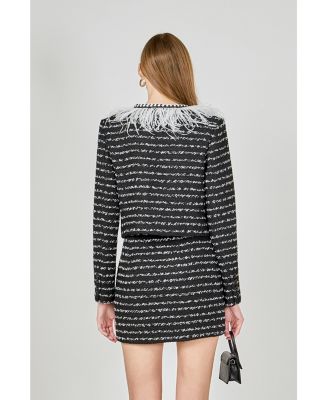 Women's Feather Detailed Bow Tweed Jacket