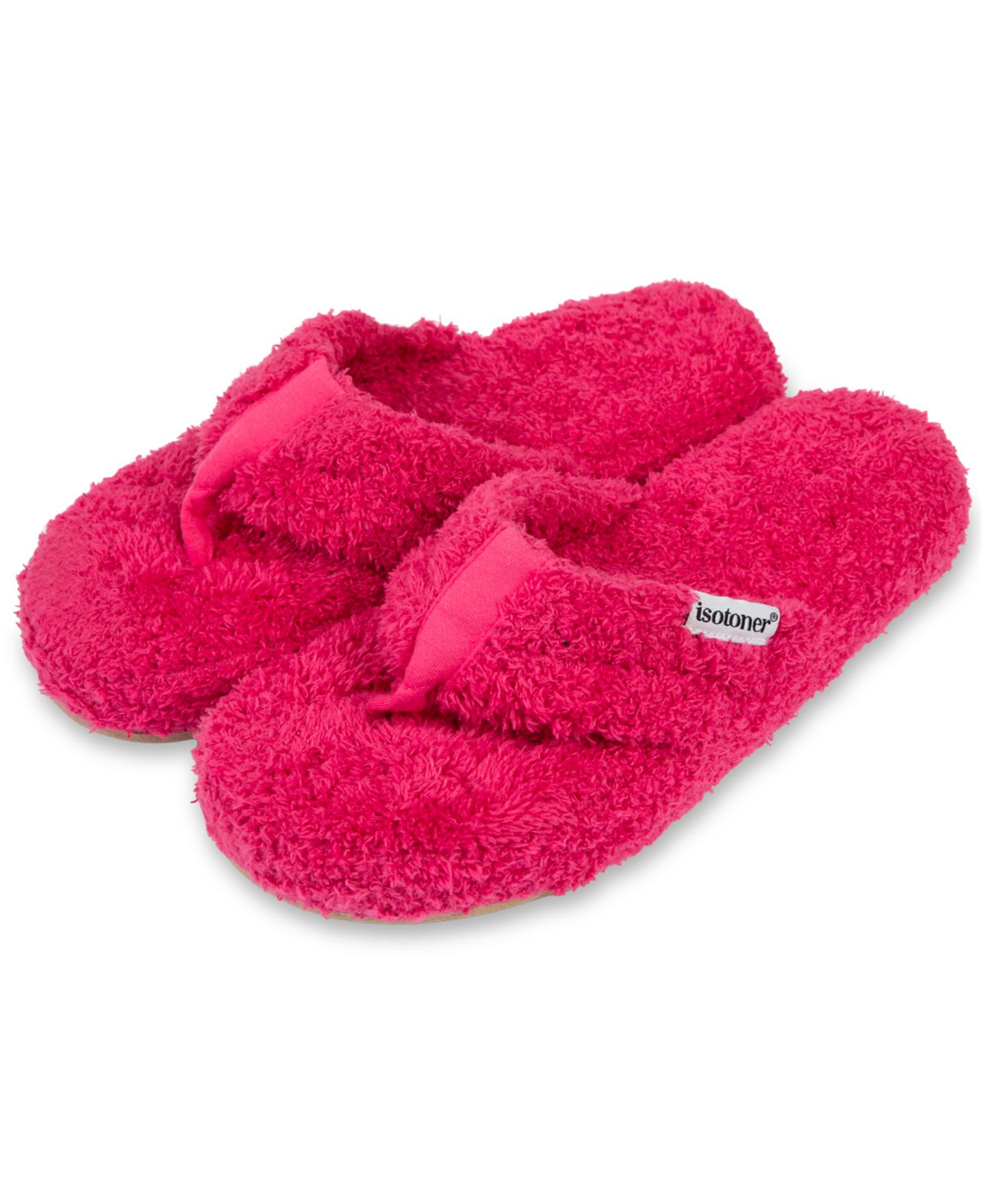 Женские тапочки Isotoner Signature Cozy Plush Joey Flip Flop Slippers, цвет: Яркий розовый — фото 6