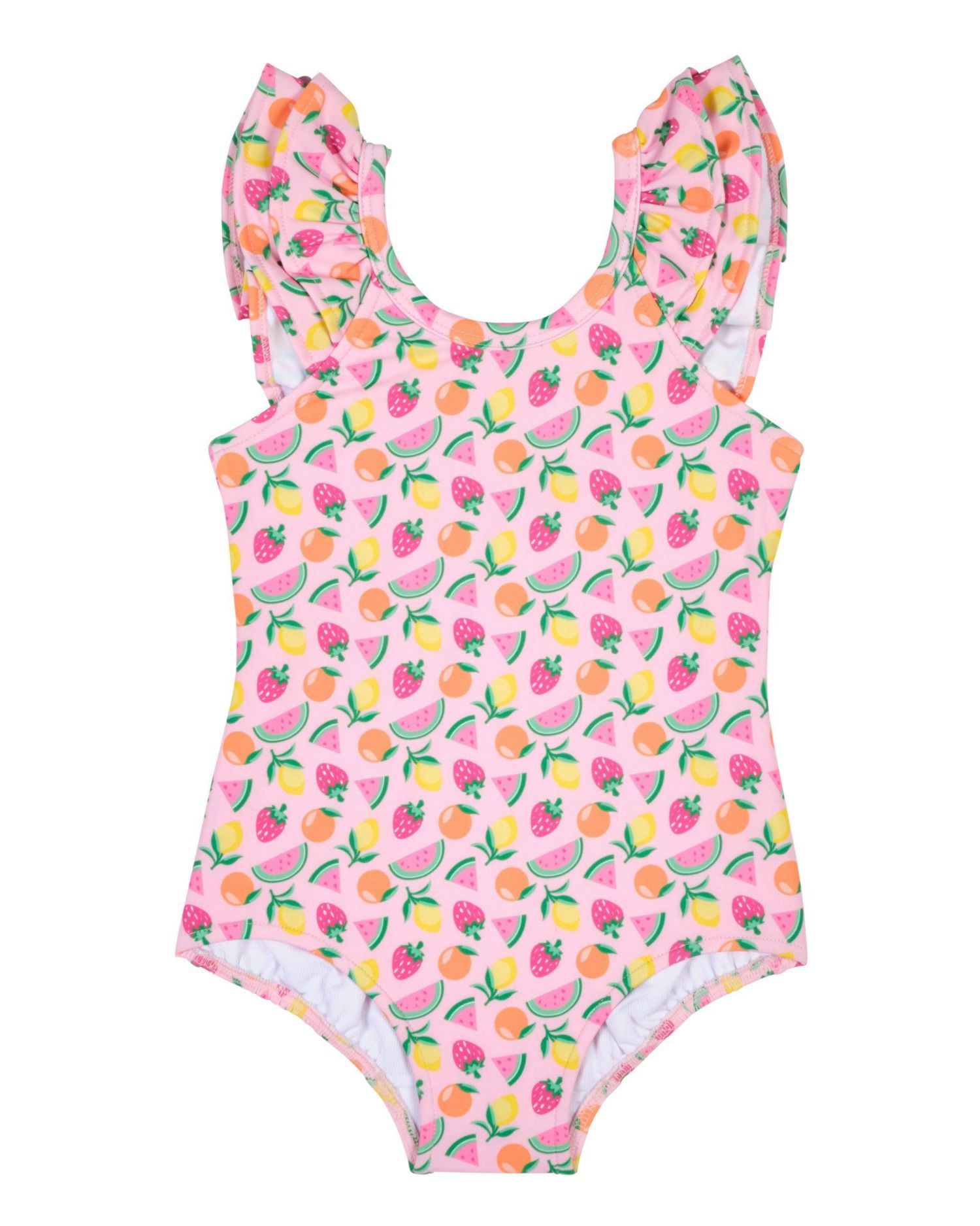 Baby Girl Fruit Print Swimsuit With Ruffles