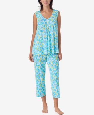 Women's Short-Sleeve Top & Cropped Pants Jersey, 2-Piece Pajama Set