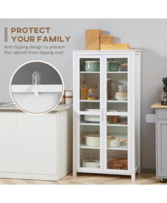 63"H MDF & Particleboard Glass Doors, Adjustable Shelves, Anti-Tip Design 5-Tier Kitchen Storage Cabinet