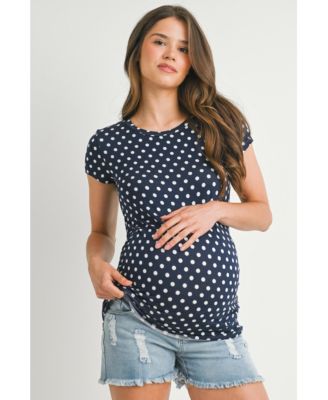 Maternity Short Sleeve Crewneck Polka Dot T-Shirt