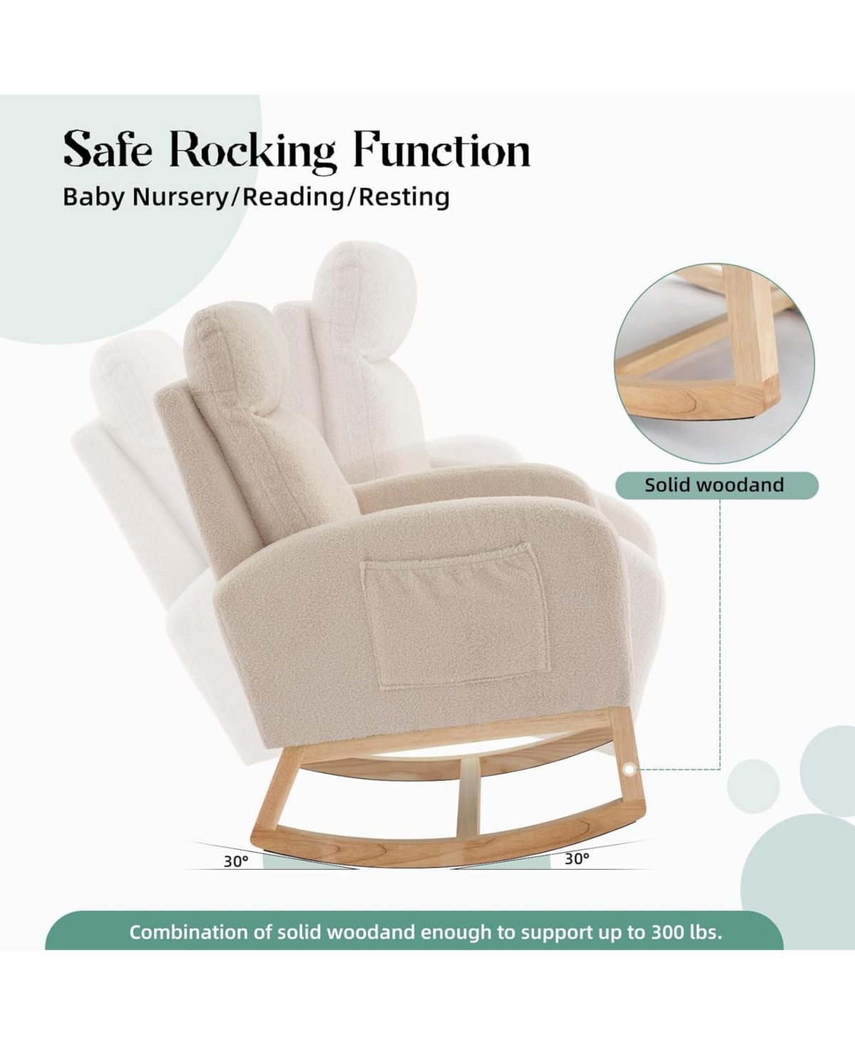 gaomon Modern Nursery Chair,Rocking Chair with High Backrest Armchair,Pu Glider Accent Reading Chairs Padded Seat for Living Room,Bedroom