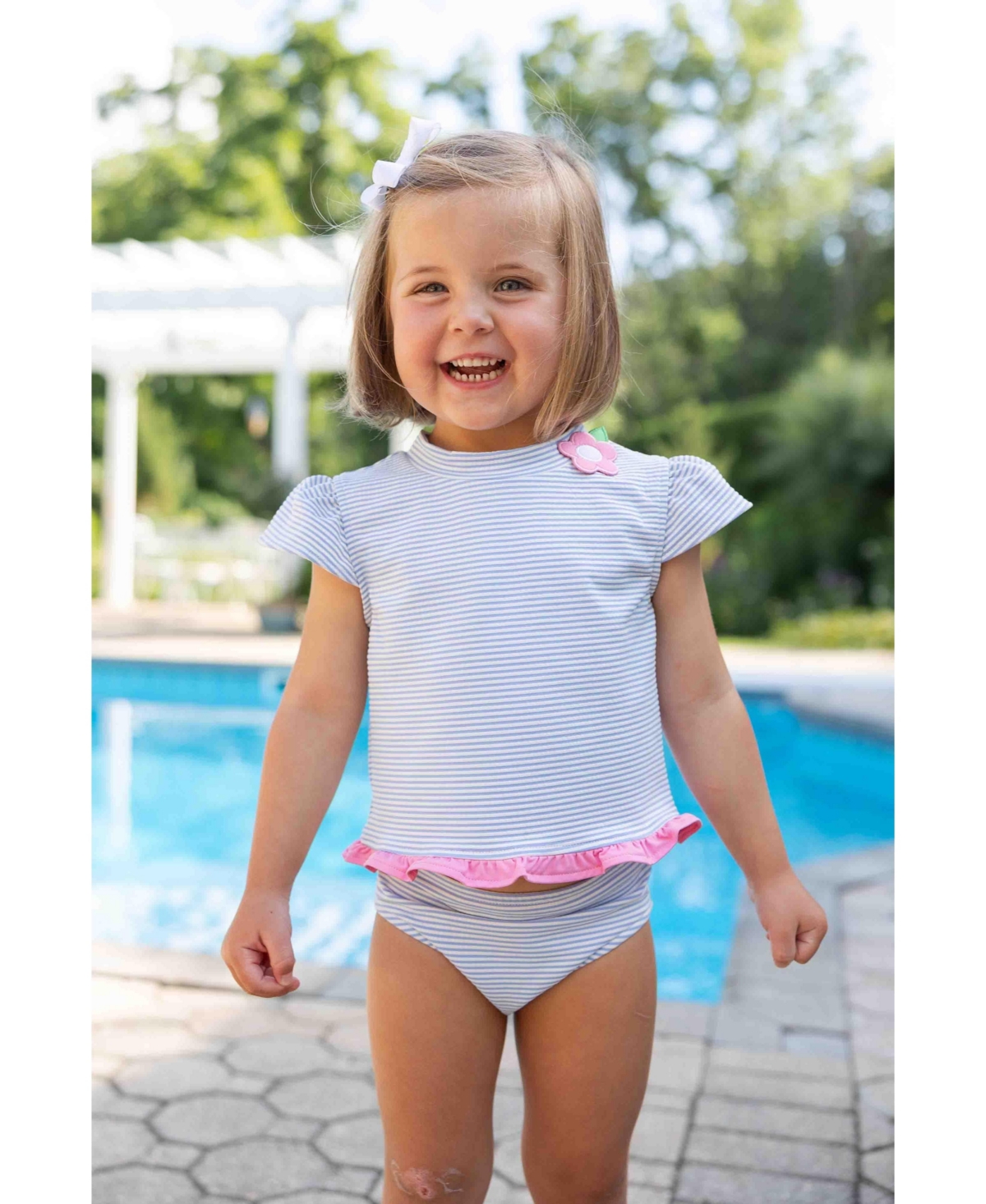 Florence Eiseman Big Girls Cap Sleeve Rash Guard Tankini With Flower