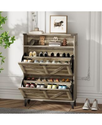 Gamon Shoe Storage Cabinet with 2 Flip Drawers, Freestanding Shoe Organizer, Narrow Shoe Rack Cabinet, Shoe Cabinet Storage