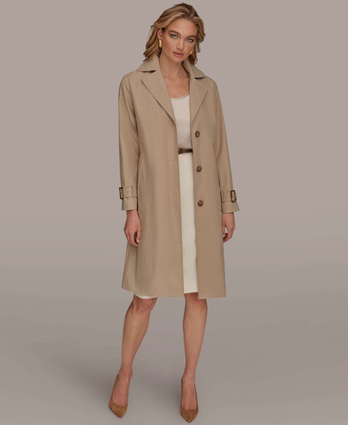 Donna Karan New York Women's Single Breasted Belted Trench Coat
