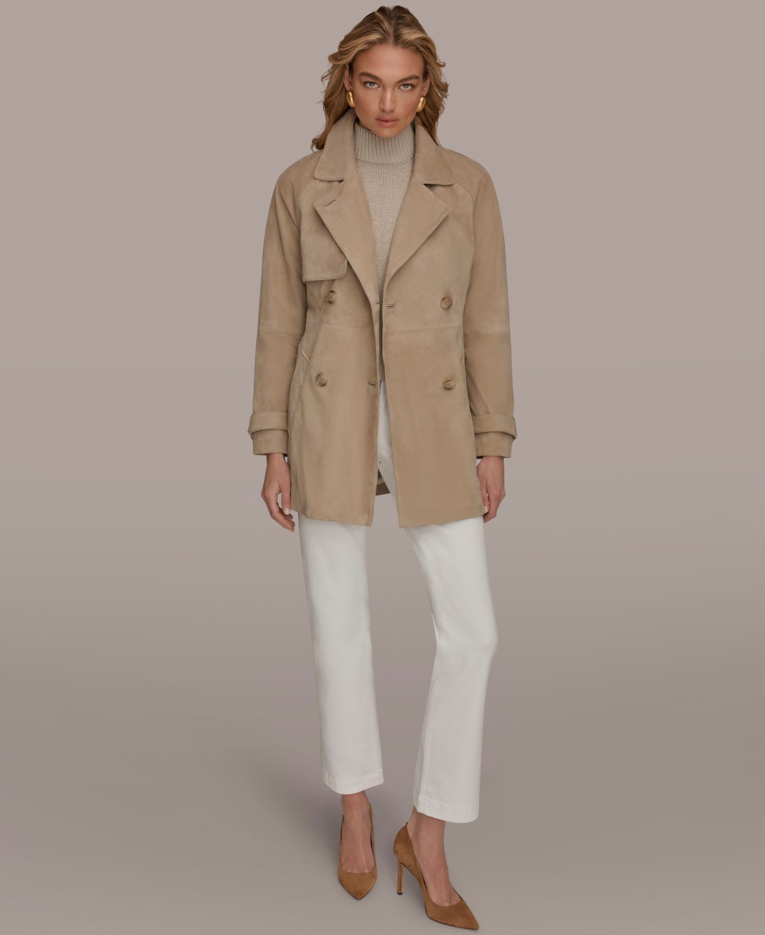 Women's Double Breasted Belted Suede Trench Coat