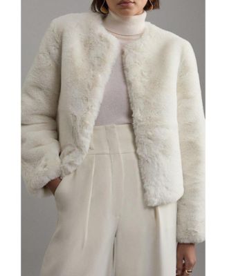 Women's Collarless Faux Fur Jacket