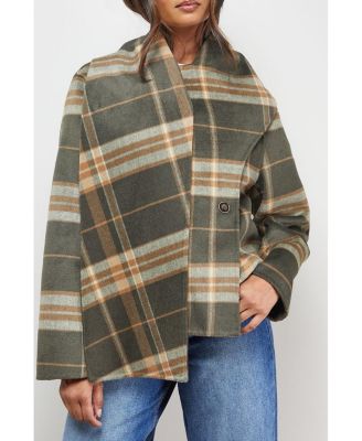 Women's Check Scarf Longline Jacket Coat