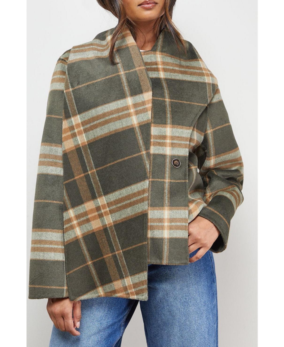 Oasis Women's Check Scarf Longline Jacket Coat