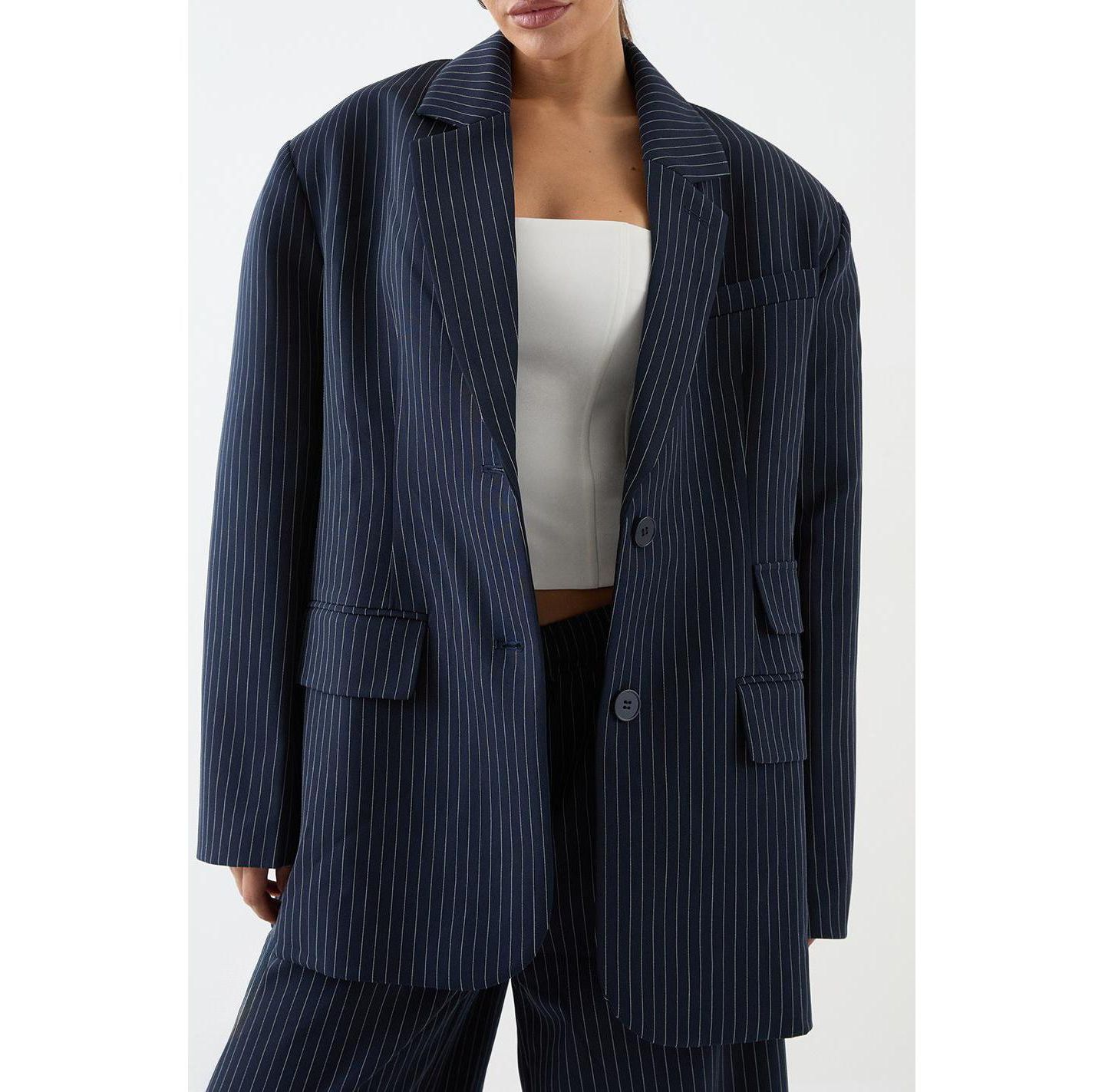 Женский пиджак MissPap Premium Pinstripe Oversized Blazer, цвет: Тёмно-синий — фото 6