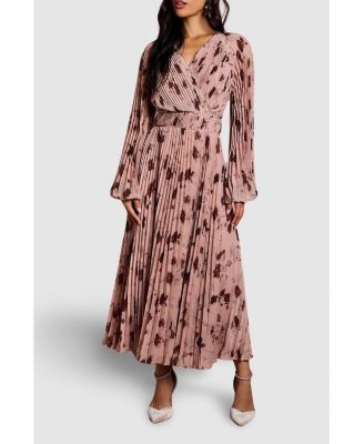 Women's Long Sleeve Chiffon Wrap Midi Dress