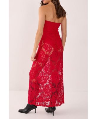 Women's Lace Bandeau Sheer Maxi Dress