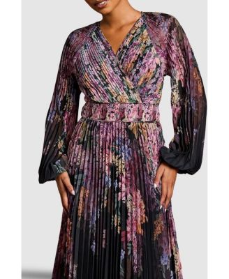 Women's Printed Pleated Wrap Dress