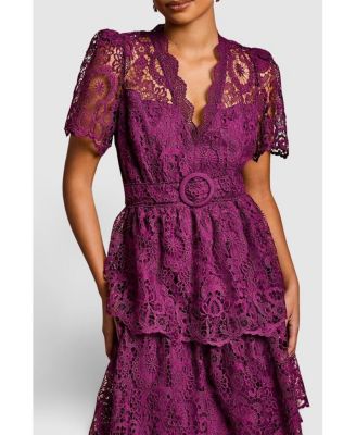 Women's Tiered Lace Midi Dress