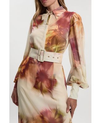 Women's 's Floral Belted Woven Shirt Dress