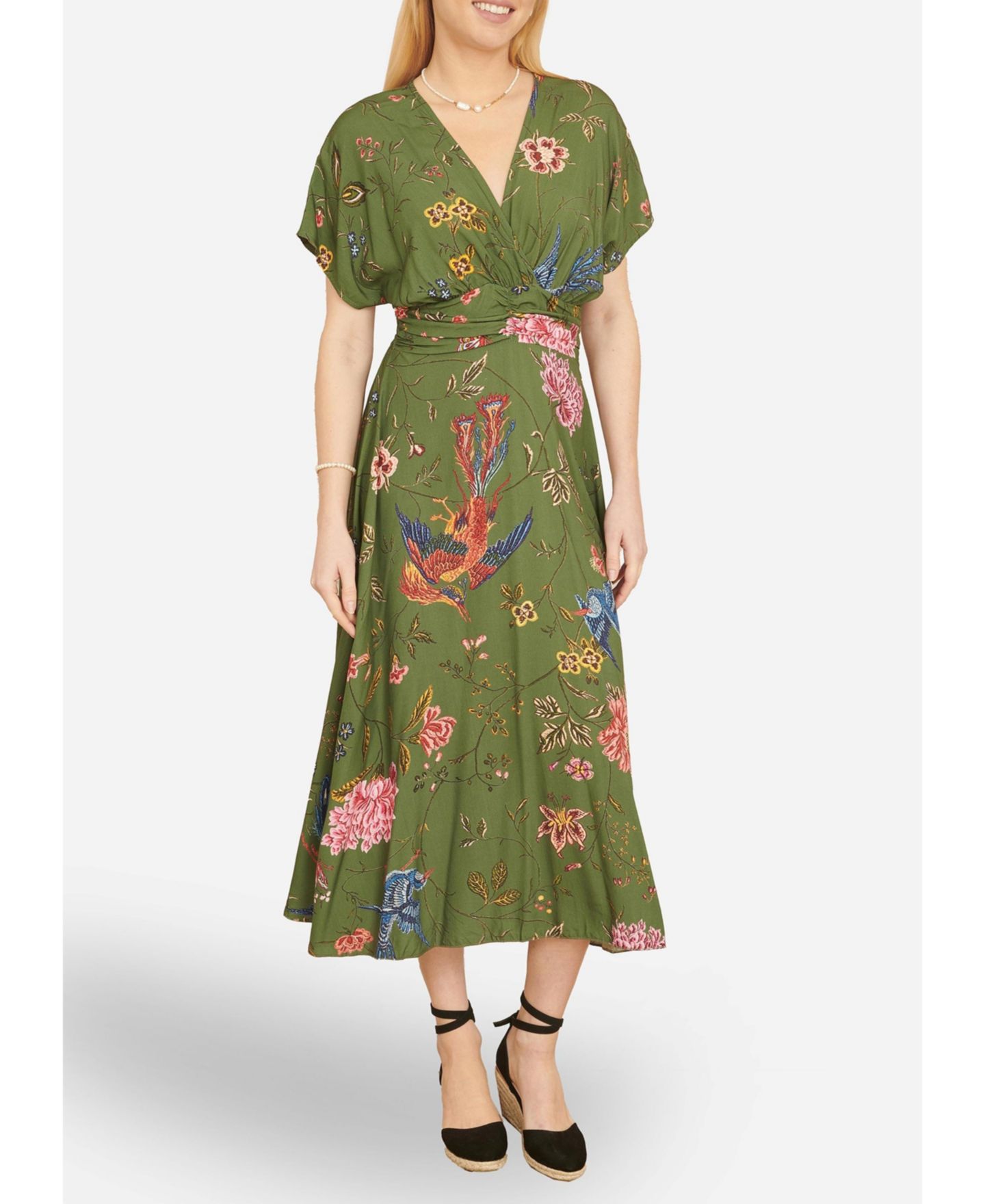 Женское платье Yumi Ruched Waist Kimono Sleeve Midi, цвет: Зелёный — фото 8