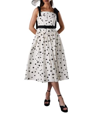 Women's Lisa Tan Mono Spot Bow Detail Midi Dress