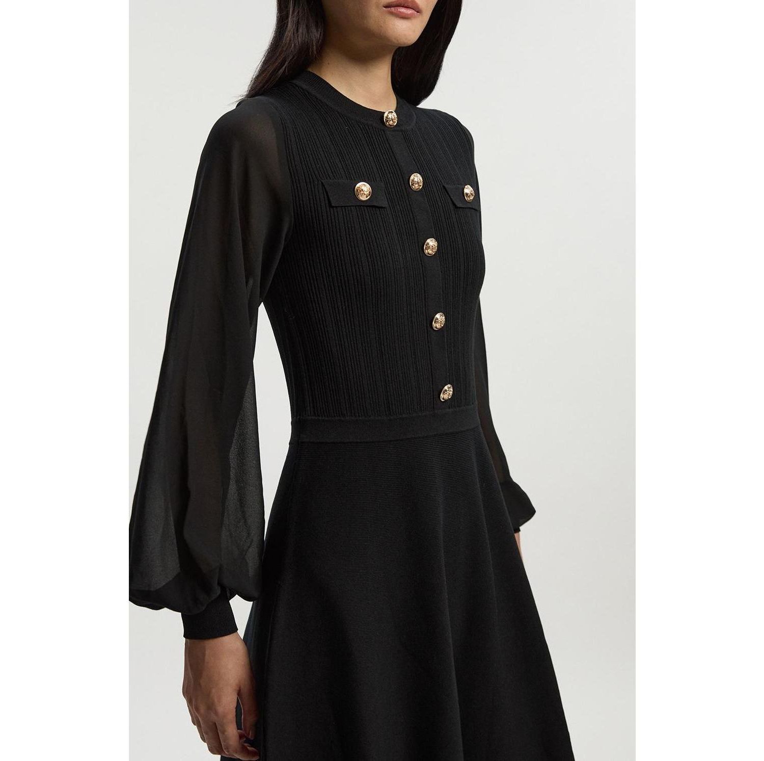 Women's Chiffon Sleeve Military Mini Knit Dress