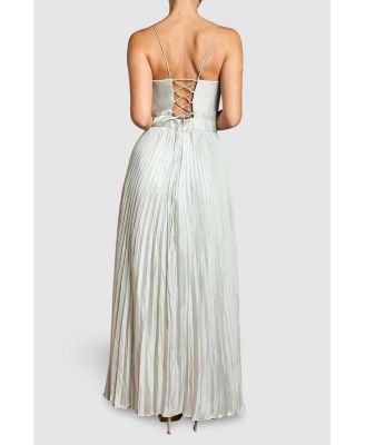 Women's Metallic Pleated Corsage Maxi Dress
