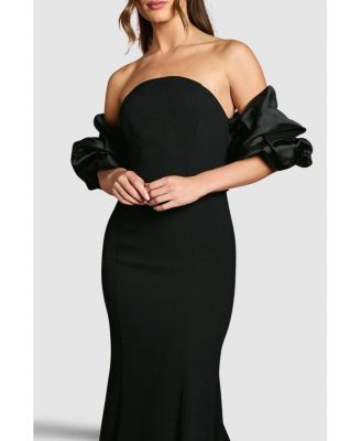 Women's Puff Sleeve Bardot Fishtail Maxi Dress