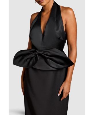 Petite Halter Satin Column Midi Dress