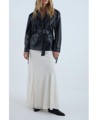 Women's Fringe Faux Leather Belted Jacket