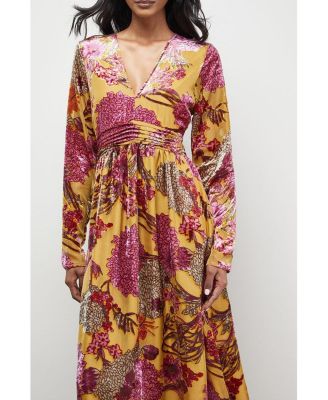 Women's Plunge Neck Waisted Midi Dress