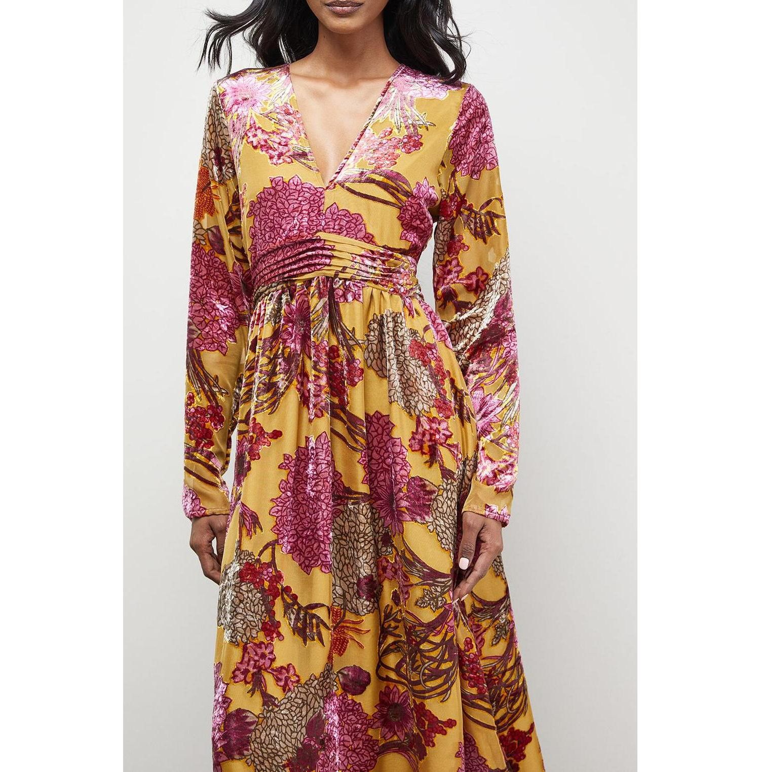 Women's Plunge Neck Waisted Midi Dress