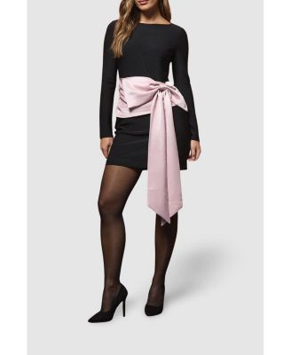 Women's Satin Bow Long Sleeve Mini Dress