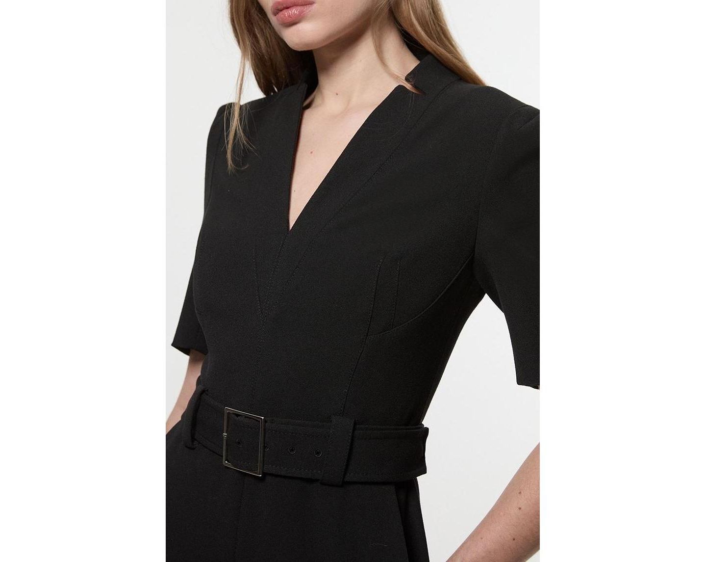 Женский комбинезон Karen Millen Crepe Belted Jumpsuit, цвет: Чёрный — фото 8