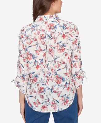 Women's  Austin Etched Floral Butterfly Button Down Top