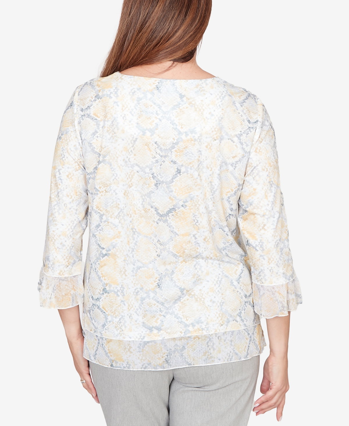 Alfred Dunner Women's Al Fresco Python Printed Knit Flutter Sleeve Top