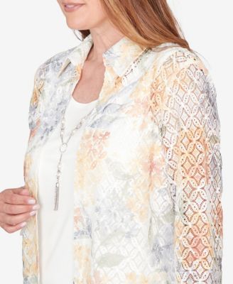 Women's  Al Fresco Lace Floral Two In One Top with Necklace