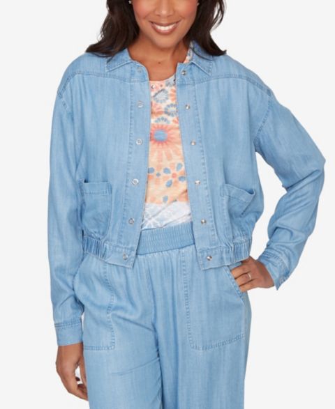 Женские куртки Alfred Dunner Beachcomber Casual Elastic Lyocell Shirt Jacket