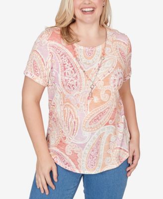 Women's  Beachcomber Paisley Short Sleeve T-shirt with Necklace