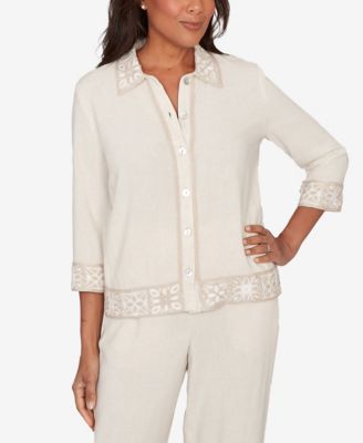 Women's  Natural Wonder Embellished Crochet Trim Linen Jacket