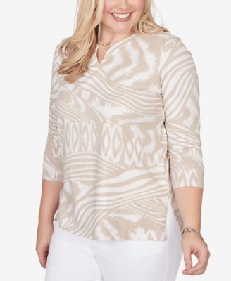 Women's  Natural Wonder Animal Print Split Neck Beaded Top