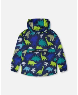 Boys Packable Windbreaker in Polyester Dinosaur Print